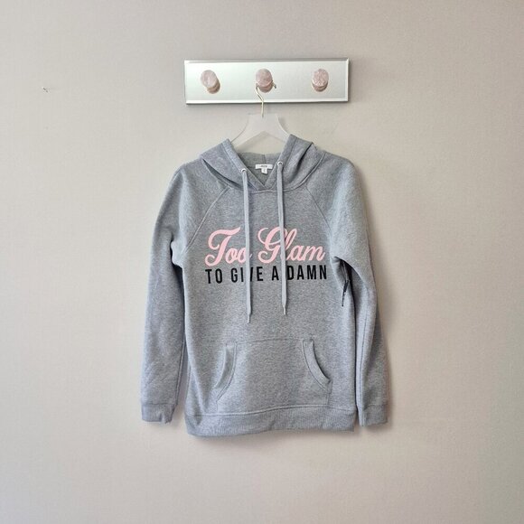 NWT Ardene grey “Too Glam" graphic print hooded sweatshirt, S - Picture 8 of 11